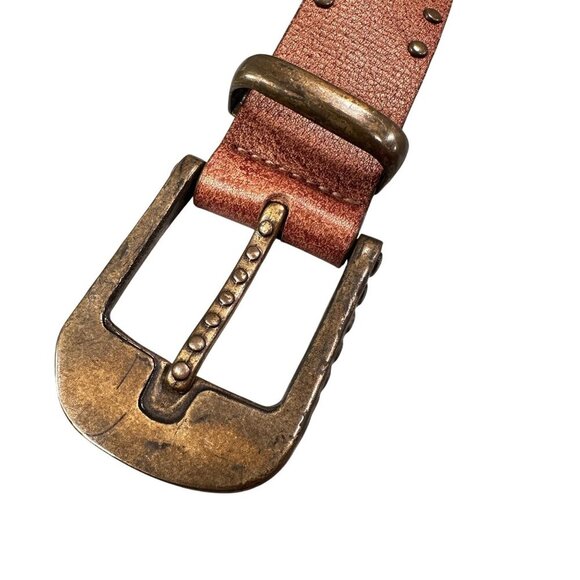 LeatheRock Leather Studded Western Belt Interlocking Chain Links Y2K Boho - Picture 2 of 16